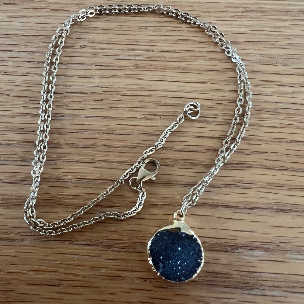 Black druzy necklace on 18” gold-filled chain